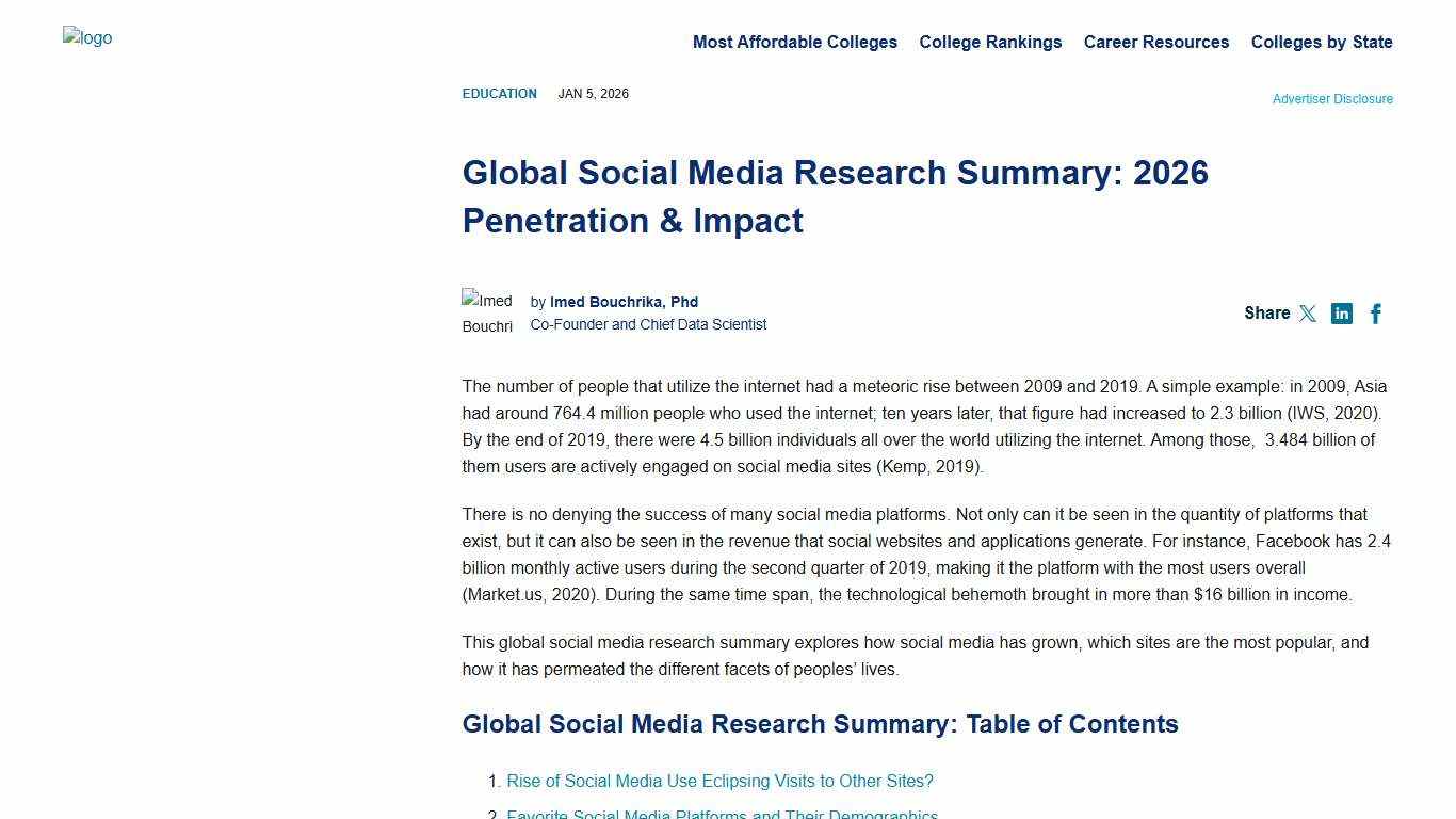 Global Social Media Research Summary: 2026 Penetration & Impact | Research.com