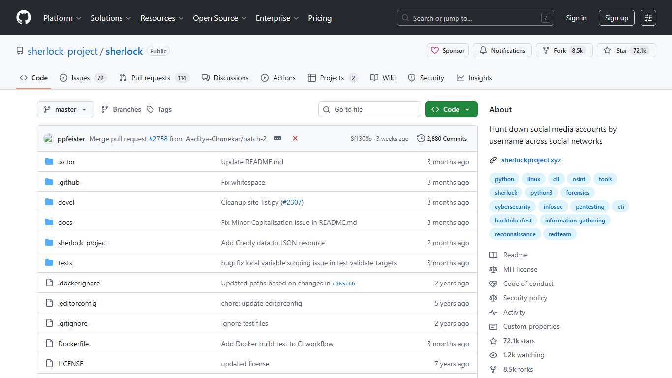 GitHub - sherlock-project/sherlock: Hunt down social media accounts by username across social networks